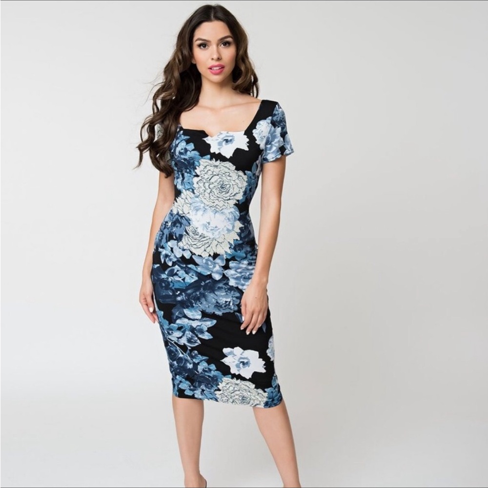Unique Vintage Floral Harris Midi Dress